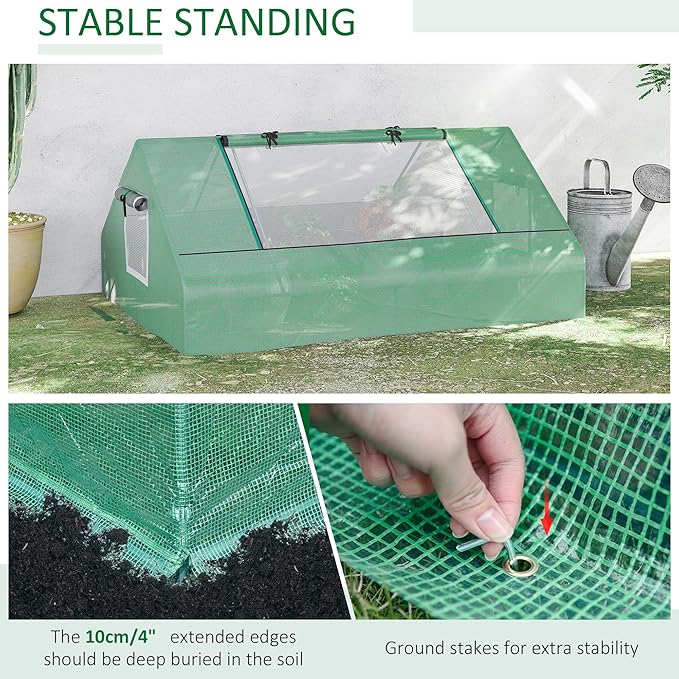 Outsunny 71" x 55" x 32" Mini Greenhouse, Small Green House, Garden Planting Shed, Outdoor Flower Planter Warm House with Zipper Windows and Door, Green