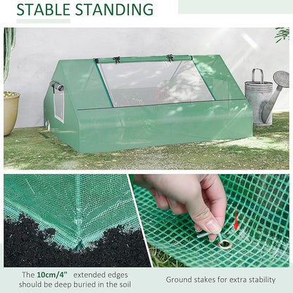 Outsunny 71" x 55" x 32" Mini Greenhouse, Small Green House, Garden Planting Shed, Outdoor Flower Planter Warm House with Zipper Windows and Door, Green