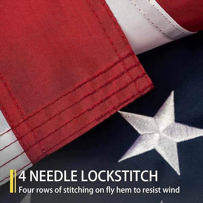 American Flag 5x8 FT Outdoor, Heavy Duty High Wind Large US Flag, Embroidered Stars, 3 Brass Grommets, Oversized Indestructible Tough USA Flags Suitable for Outside