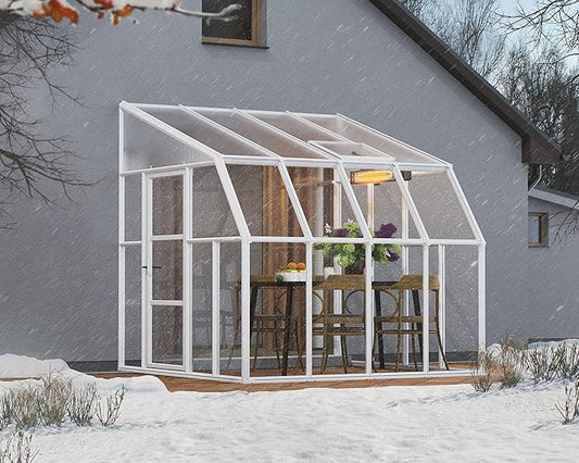 Palram Canopia Rion Sun Room 8 Ft. x 8 Ft. Solarium, Lean-to Greenhouse DIY Kit, Attach to House, Large Twin Wall Polycarbonate, 100% UV Protection for Porch, Patio Outdoors with Window Vent (White)