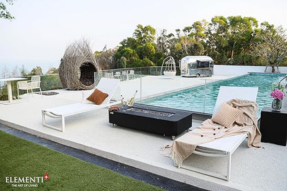 Elementi+ | Bundle Valencia Gas Fire Pit | Concrete Body & Marble Porcelain Top | 62" Rectangular Fire Table | Electronic Ignition | Canvas Cover, Fire Glass, Burner Lid & More | Black | Natural Gas