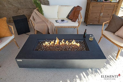 Elementi+ | Positano Gas Fire Pit Cast Concrete 60" Rectangular Fire Table, Outdoor Fire Pit Electronic Ignition | Canvas Cover, Fire Glass and Burner Lid Included | Dark Gray | Propane Gas