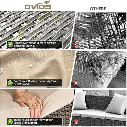 ovios 6 Pieces Patio Furniture Set, Outdoor Wicker Sofa Couch with Swivel Chairs Ottomans Comfy Cushions, High Back All Weather Modern Conversation Sets, Brown Rattan, Beige