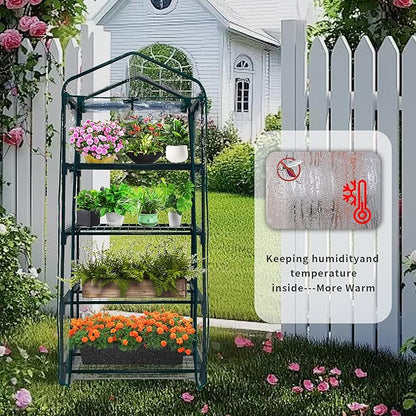 GreenGiggle 4 Tier Mini Indoor Outdoor Greenhouse,27"x19"x62" Greenhouses with PVC Cover and Roll-Up Zipper Door,Plastic Green House for Inside Grow Tent&Garden greenhouses for Outdoors