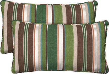 Honeycomb Outdoor Lumbar Pillow 2-Pack, 22 x 12, Stripe Pine Green Throw Pillows for Patio Furniture