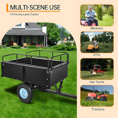 Utility Trailer, Steel ATV Trailer, Heavy Duty Lawn Mower Trailers, 750 Lbs 15 Cu.Ft. with Removable Sides, Pneumatic Tires and Quick Dump Pull Back, Dump Trailers for Gardens, Tractors, and Farms