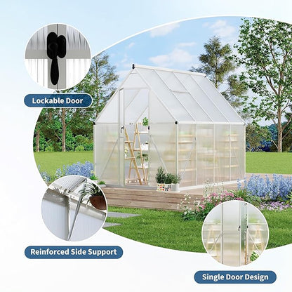 GAOMON 8x10 FT Outdoor Greenhouse with Roof Vent, Heavy Duty Aluminum Polycarbonate Greenhouses, Easy Assembly, Lockable Door, Large Walk-in Greenhouse for Patio, Backyard, Garden