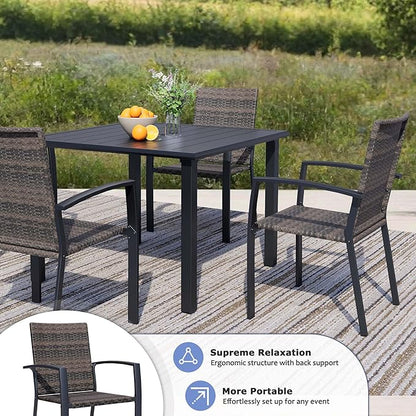 Outdoor Dining Chairs Set of 6, Stackable Patio Chairs with Woven Rattan Back & Seat, Perfect for Patio, Garden, or Deck, Rattan Gray Brown