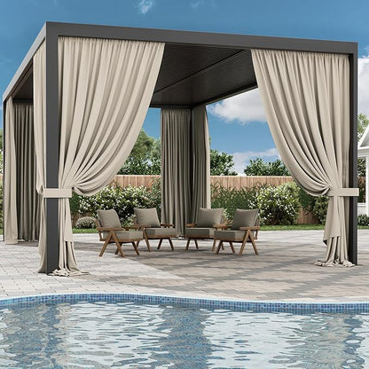 Gazebo Universal Replacement Privacy Curtain,12'×20' Gazebo Outdoor Waterproof Curtains, 4-Panels Sidewall Curtains with Double Zipper for Patio Canopy, Garden and Backyard (Curtain Only)