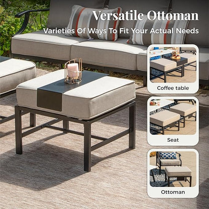 Patio Furniture Set 6 pcs, Outdoor Patio Furniture, 3-Seat Sofa, 2 Swivel Chairs, 2 Ottomans, Coffee Table and 5.75" Extra Thick Cushion, Patio Conversation Set,Beige