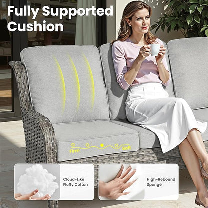 ovios 6 Pieces Patio Furniture Set, Outdoor Wicker Sofa Couch with Swivel Chairs Ottomans Comfy Cushions, High Back All Weather Modern Conversation Sets, Grey Rattan, Grey