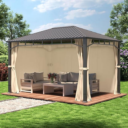 TOOLPORT Hardtop Gazebo 10x13 ft with Steel Roof - 4 Side Panels in Champagne - Approx. 3.54x3.54 in Aluminium Poles