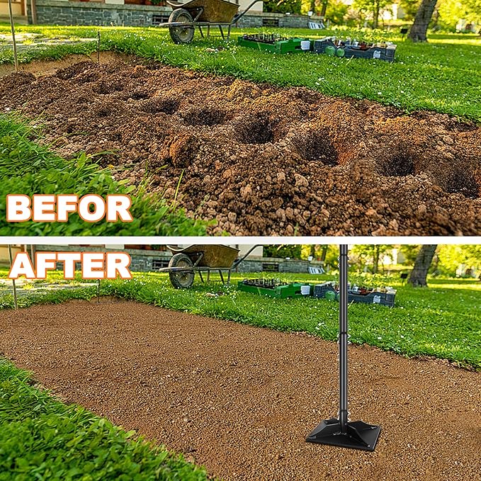 Garden Steel Tamper with 45 Inch Handle, Hand Ground Tamper Tool, Durable Plate Soil Compactor, Garden Heavy Duty Ideal Tool for Leveling Soil, Gravel, Asphalt, Driveway
