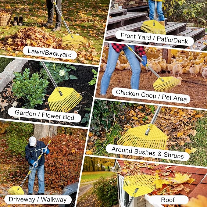 Plastic Leaf Rake for Lawns - Lightweight & Easy Yard Rakes for Leaves, Grass, Pine Needles,Gardening,Heavy Duty 16.5''Wide Garden Rake with Adjustable Handle (35''-75'') for Women,Seniors,Kids
