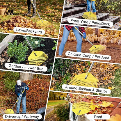 Plastic Leaf Rake for Lawns - Lightweight & Easy Yard Rakes for Leaves, Grass, Pine Needles,Gardening,Heavy Duty 16.5''Wide Garden Rake with Adjustable Handle (35''-75'') for Women,Seniors,Kids