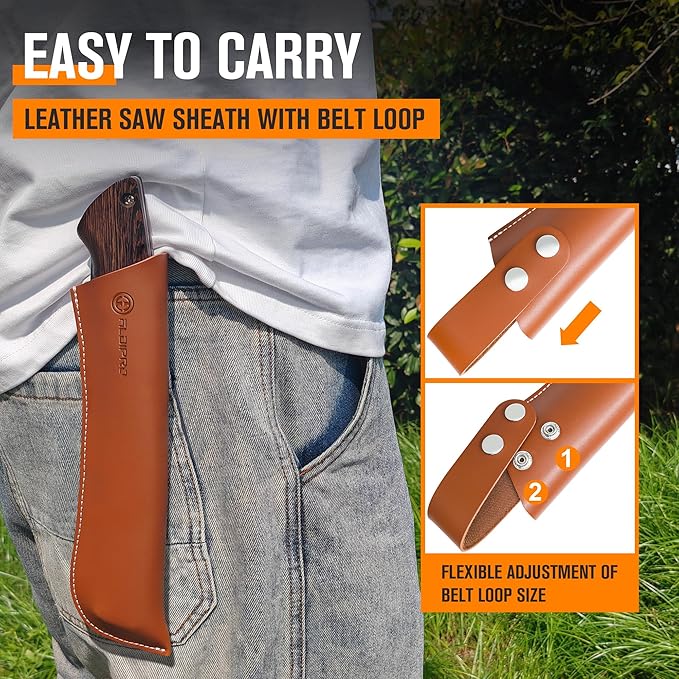 7" Professional Folding Hand Saw - SK5 High Carbon Steel Blade, Ergonomic Wenge Wood Handle, Leather Sheath | Survival Saw for Camping, Bushcraft, Pruning & Tree Trimming with Secure Lock