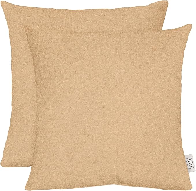 RSH DECOR: Sunbrella Square Throw Pillows Set of 2 | 24" x 24" | Water and Fade-Resistant Performance Fabric | Outdoor Pillow Covers with Down-Alternative Inserts | Made in USA (Cast Sand Tan)