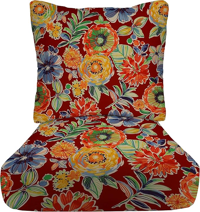 RSH DECOR: Deep Seating Cushion with Pillow Back | 24” x 27” Seat | All-Weather Spun Fabric | Water and Fade-Resistant | Outdoor Chair Cushion Set for Patio Furniture | Colsen Berry