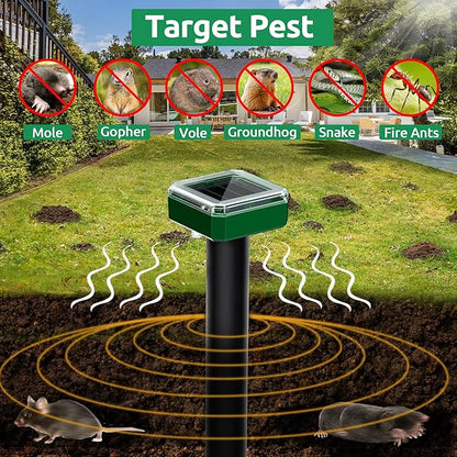 X-PEST 4 Pack Mole Repellent for Lawns Solar Powered Groundhog Spikes, Ultrasonic Mole Stakes for Yard, Waterproof Gopher Repellent to Get Rid of Chipmunk, Vole and Snake for Garden