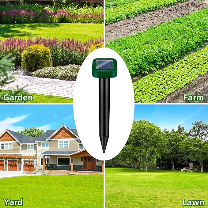 8 Pack Solar Powered Mole Repellent Ultrasonic Stakes - Outdoor Snake, Gopher, Vole, Groundhog Repeller for Yard & Lawn, Waterproof Pest Deterrent for Garden & Farm