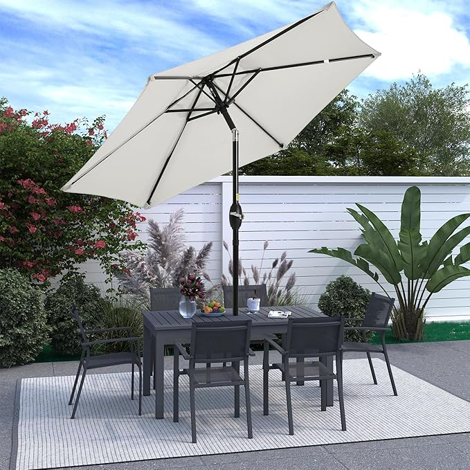 SUNVIVI OUTDOOR Outdoor Patio Umbrella, Patio Umbrella, Market Umbrella, Large Outdoor Umbrella, Metal Pole Umbrella with Push Button Tilt and Crank, Polyester Canopy