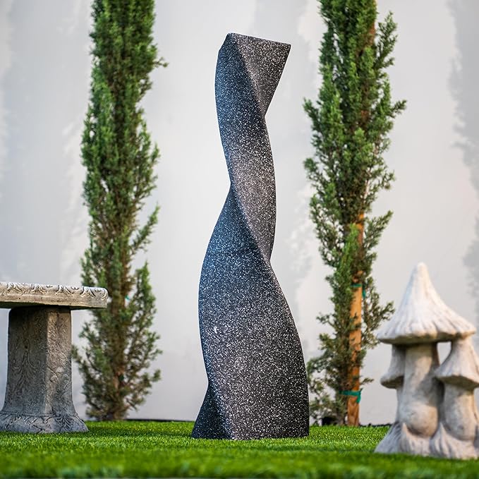 XBrand 39 in. H Freestanding Resin Fiberglass Sculptural Modern Twisted Pilar Outdoor Garden Fountain w/LED Light