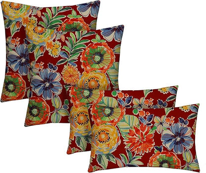 RSH DECOR: Lumbar & Square Throw Pillows Set of 4 | 20" x 12" & 17" x 17" | All-Weather Spun Fabric | Water and Fade-Resistant | Outdoor Accent Pillows for Patio Furniture | Colsen Berry