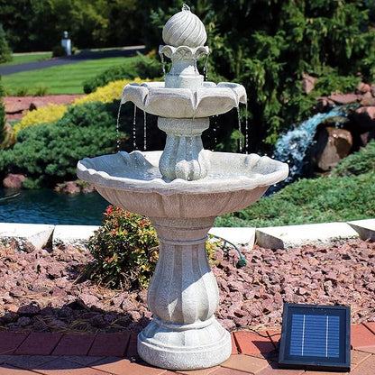 Sunnydaze 35" Solar 2-Tier Outdoor Water Fountain - Outdoor Water Fountain with Battery Backup and Pump - White