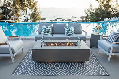 AMS Creations | Madison 60" Bundle Rectangular Natural Gas Outdoor Fire Pit Table | Light Gray Concrete GFRC | Smooth Texture or Surface | Electronic Ignition | Outside Backyard Fireplace