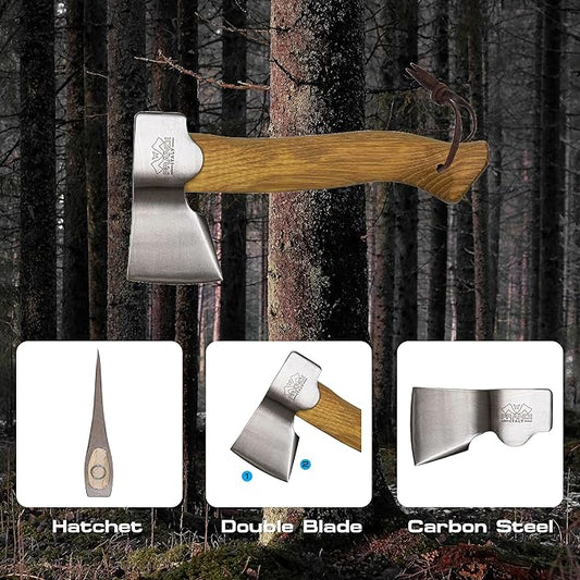 Prandi Segurin Hatchet 88 lb - Hickory Handle 11 in with Leather String - Ideal for Camping, Travel and Bushcraft - Made in Italy