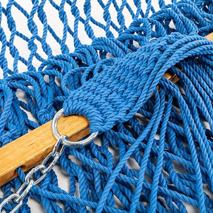 Original Pawleys Island Deluxe Coastal Blue DuraCord Rope Hammock – 13 ft. x 65 in, 2-Person, 450 lb Capacity, Oak Spreader Bar, Zinc-Plated Hardware, Handcrafted in The USA