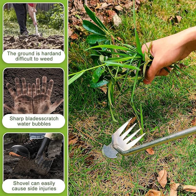 Weed Puller Tool,Portable Garden Weeder Tool,Crack Weeder Crevice, 4 Teeth Weeding Tool, L-Shaped Weeding Tool, Weeding Artifact Tool for Gardening(2 Pcs)