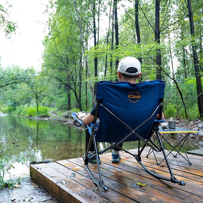 iClimb Padded Folding Rocking Chair Heavy Duty Camping Patio Porch Backyard Lawn Garden Balcony Rocker Indoor Outdoor with Carry Bag