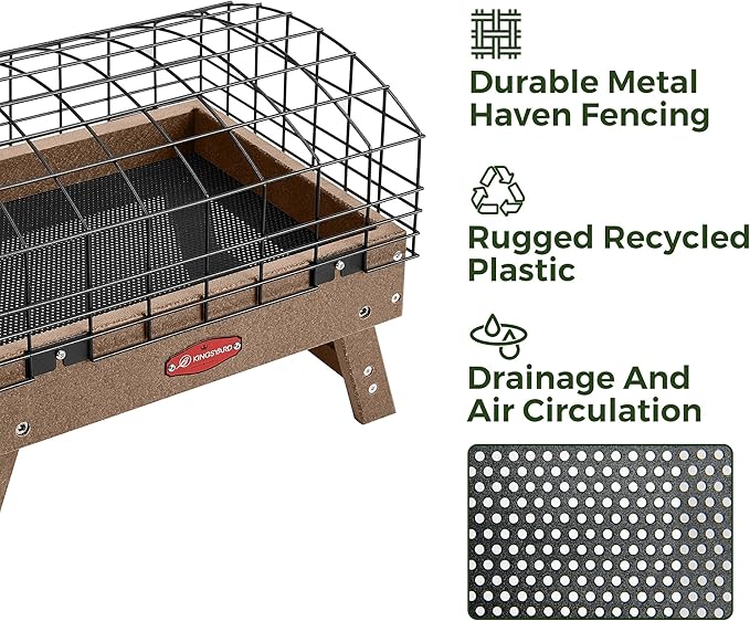 Kingsyard Squirrel Proof Ground Bird Feeder for Outdoors - Recycled Plastic Platform Feeding Station, Fly-Through Metal Caged Wild Bird Feeder for Small Birds, 5 LBS Large Capacity, Brown