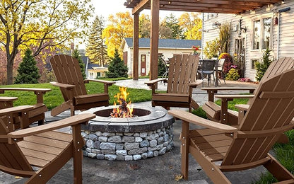 YEFU Adirondack Chairs Set of 2: Outdoor Chair HIPS Plastic Adirondack Chairs - Patio Chairs with Wood Texture - Lawn Fire Pit Deck Porch Garden Chairs for Adults (Teak)