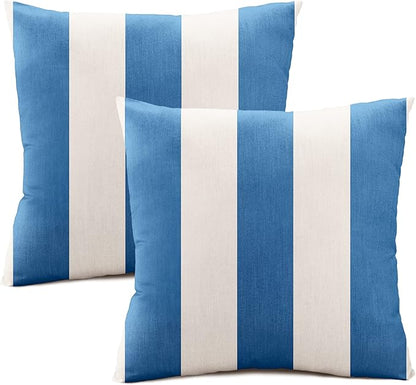 Austin Horn Classics Sunbrella Cabana Stripe White/Blue, Zippered 20-inch x 20-inch Pillow Cover ONLY (Set of 2) Indoor/Outdoor Easy Clean Fill Sold Seperately