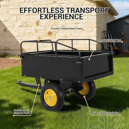 Garvee Garden Utility Trailer, 17 Cu. Ft & 750 LBS Capacity, ATV UTV Hauling Trailer, Tow Behind Steel Dump Cart, Hand Pull or Foot Pedal, Heavy Duty Yard Trailers for Lawn Mower Tractor