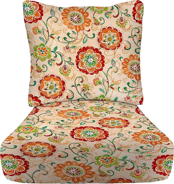 RSH DECOR Deep Seating Cushion with Pillow Back | 25” x 25.5” Seat | Water and Fade-Resistant Spun Fabric | Outdoor Chair Cushion Set for Patio Furniture | Fanfare Sonoma