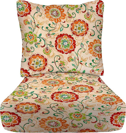 RSH DECOR Deep Seating Cushion with Pillow Back | 24” x 23” Seat | Water and Fade-Resistant Spun Fabric | Outdoor Chair Cushion Set for Patio Furniture | Fanfare Sonoma