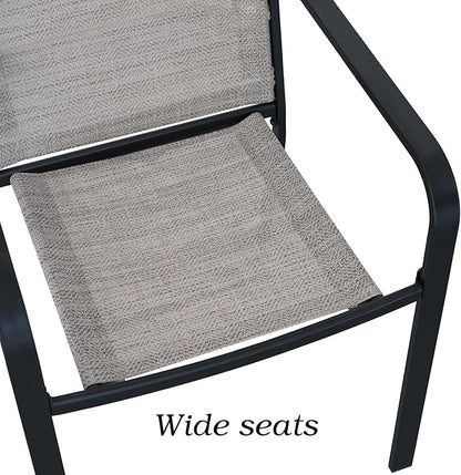 5-Piece Outdoor Patio Dining Set, 40-Inch Round Glass Table with 4 Stackable Chairs, Beige Grey