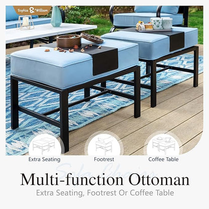 Sophia & William Patio Furniture Sets for 7 Outdoor Conversation Set 7 Pcs with 2 x Swivel Sofa Chairs, 2 x Armrest Chairs, 1 x 3-Seat Sofa, 2 x Ottomans for Coffee Garden Backyard Poolside Blue