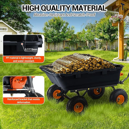 800Lb Heavy-Duty Poly Dump Garden Cart with Steel Frame, Utility Wagon with 10" Tires & Quick-Tilt System for Yard, Beach & Landscaping, Black
