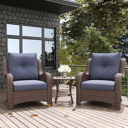 LayinSun 3 Pieces Outdoor Patio Furniture Set, Rattan Wicker Chairs Sets with Armchairs and Coffee Table