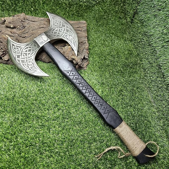 AX-7001 Custom Gift Forged Carbon Steel Viking Axe with Rose Wood Shaft, Double Edge Axe