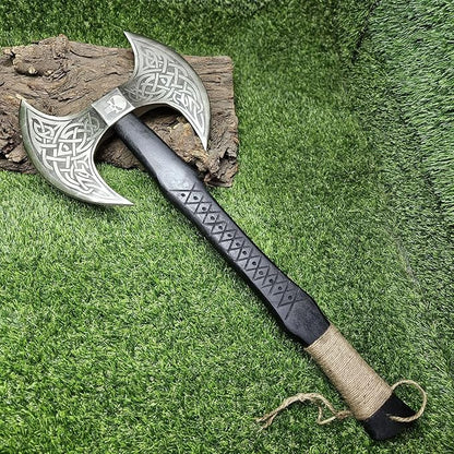 AX-7001 Custom Gift Forged Carbon Steel Viking Axe with Rose Wood Shaft, Double Edge Axe