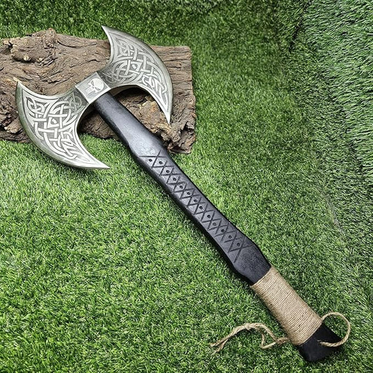 AX-7001 Custom Gift Forged Carbon Steel Viking Axe with Rose Wood Shaft, Double Edge Axe