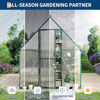 6'X7' Aluminum-Framed Polycarbonate Greenhouse, Heavy Duty Polycarbonate Greenhouse with Quick Setup Structure and Roof Vent, Large Enhanced Aluminum Greenhouses Kit for Outdoors