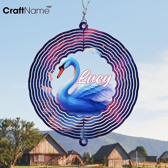 Personalized Swan Wind Spinner 3D Stainless Steel, Swan Garden Spinner Hanging Outdoor Decor, Wind Spinners Outdoor, Custom Gift for Grandmother, Mom, Wife