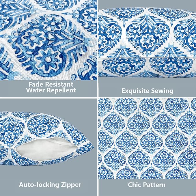 LVTXIII Outdoor Pillow Covers ONLY, Square Throw Pillow Covers, Modern Cushion Cases for Sofa Patio Couch Decoration 18 x 18 Inch, Pack of 2, Celadon Geometric