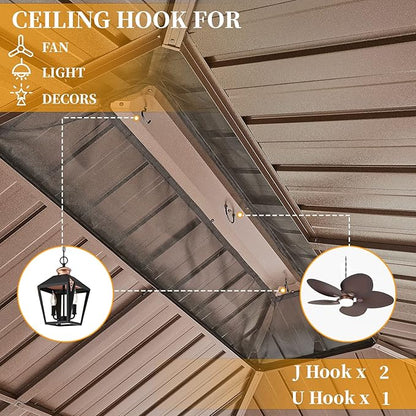 YOLENY 10' X 13' Hardtop Gazebo Galvanized Steel Outdoor Patio Gazebo Canopy Double Roof Pergolas Aluminum Frame with Netting and Curtains for Garden, Patio, Lawns, Parties